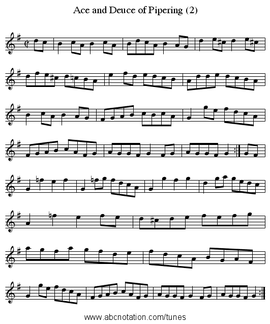 Ace and Deuce of Pipering (2) - staff notation