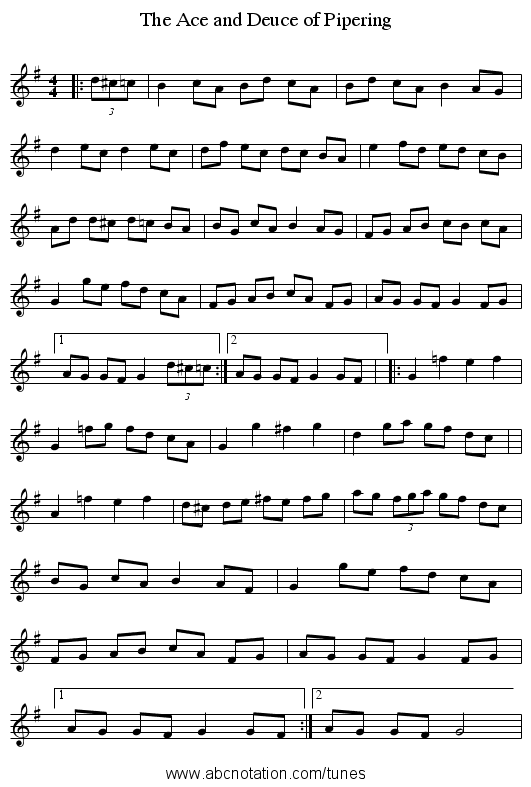 Ace and Deuce of Pipering, The - staff notation