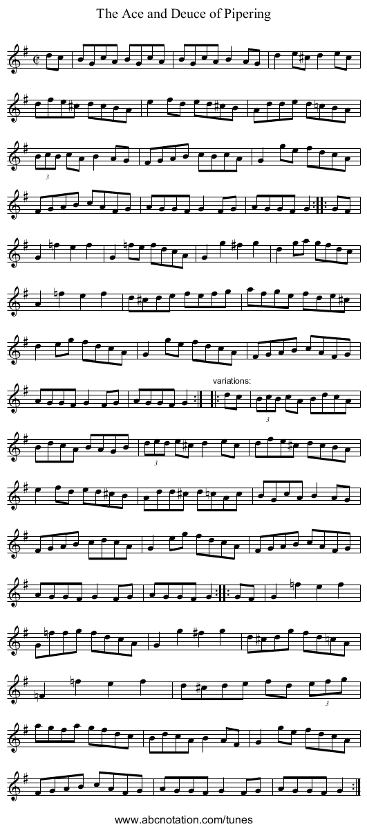 Ace and Deuce of Pipering, The - staff notation