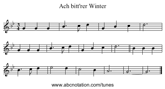 Ach bitt'rer Winter - staff notation