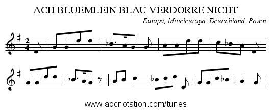 ACH BLUEMLEIN BLAU VERDORRE NICHT - staff notation