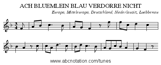ACH BLUEMLEIN BLAU VERDORRE NICHT - staff notation