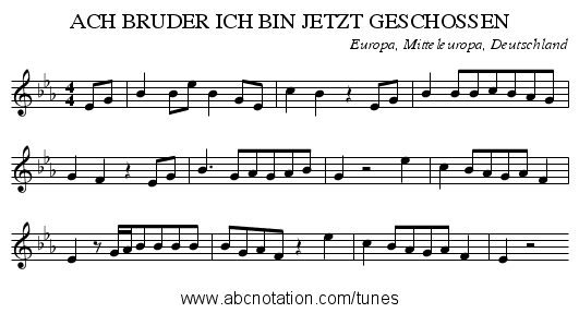 ACH BRUDER ICH BIN JETZT GESCHOSSEN - staff notation