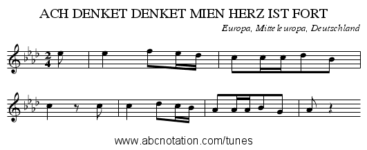 ACH DENKET DENKET MIEN HERZ IST FORT - staff notation