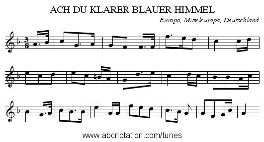 ACH DU KLARER BLAUER HIMMEL - staff notation