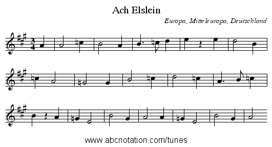 Ach Elslein - staff notation