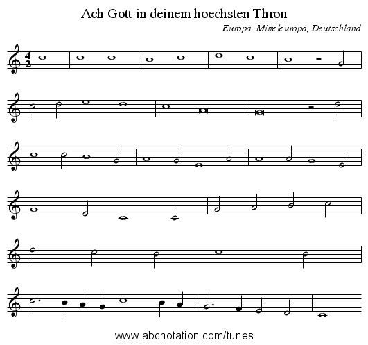 Ach Gott in deinem hoechsten Thron - staff notation