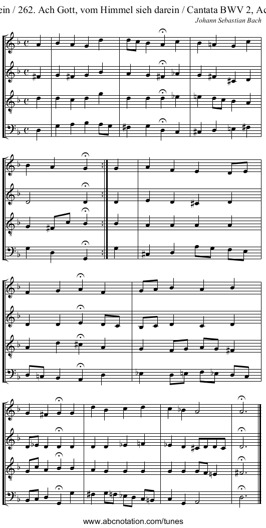 Ach Gott, vom Himmel sieh darein / 262. Ach Gott, vom Himmel sieh darein / Cantata BWV 2, Ach Gott, vom Himmel sieh darein - staff notation