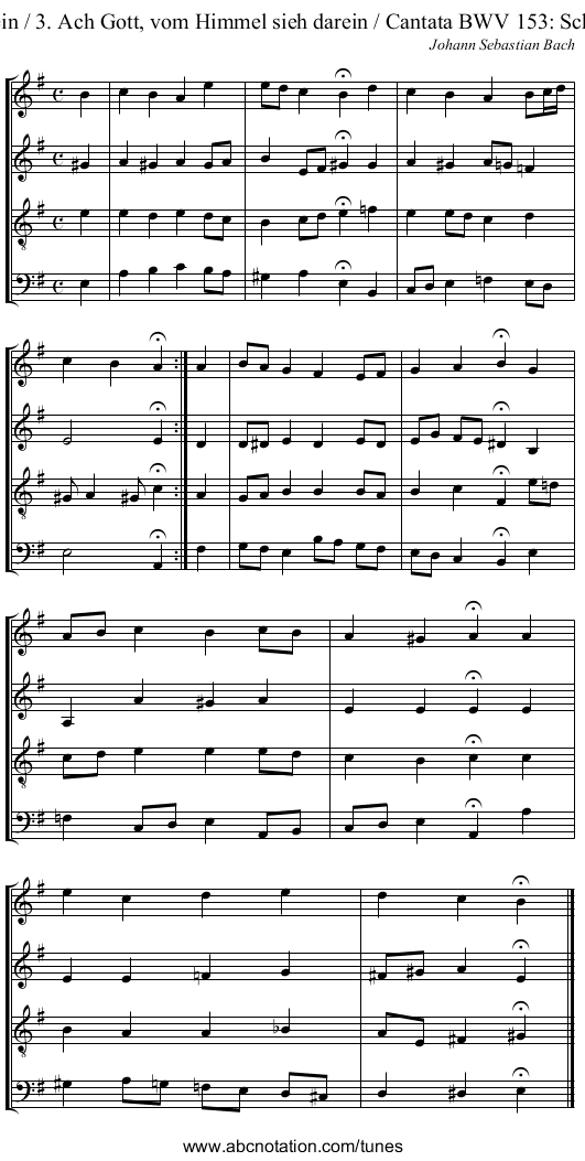 Ach Gott, vom Himmel sieh darein / 3. Ach Gott, vom Himmel sieh darein / Cantata BWV 153: Schau, lieber Gott, wie meine Feind - staff notation