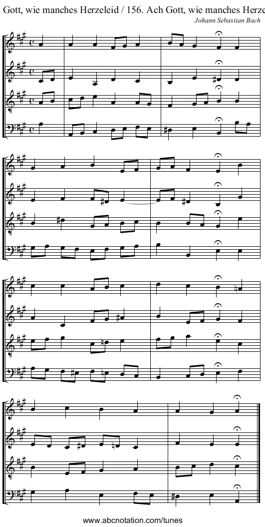 Ach Gott, wie manches Herzeleid / 156. Ach Gott, wie manches Herzeleid - staff notation