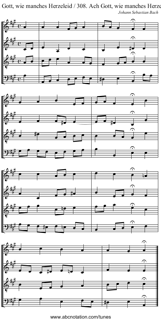 Ach Gott, wie manches Herzeleid / 308. Ach Gott, wie manches Herzeleid - staff notation