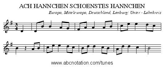 ACH HANNCHEN SCHOENSTES HANNCHEN - staff notation