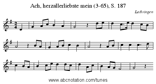 Ach, herzallerliebste mein (3-65), S. 187 - staff notation