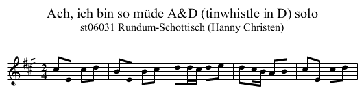 Ach, ich bin so m&uuml;de A&D (tinwhistle in D) solo - staff notation