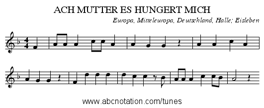 ACH MUTTER ES HUNGERT MICH - staff notation