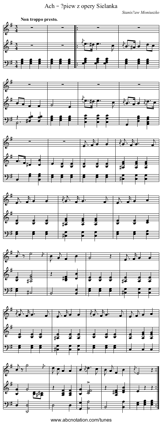 Ach – ?piew z opery Sielanka - staff notation