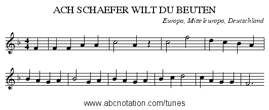 ACH SCHAEFER WILT DU BEUTEN - staff notation