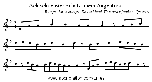 Ach schoenster Schatz, mein Augentrost, - staff notation