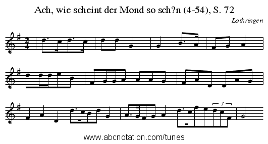 Ach, wie scheint der Mond so sch?n (4-54), S. 72 - staff notation