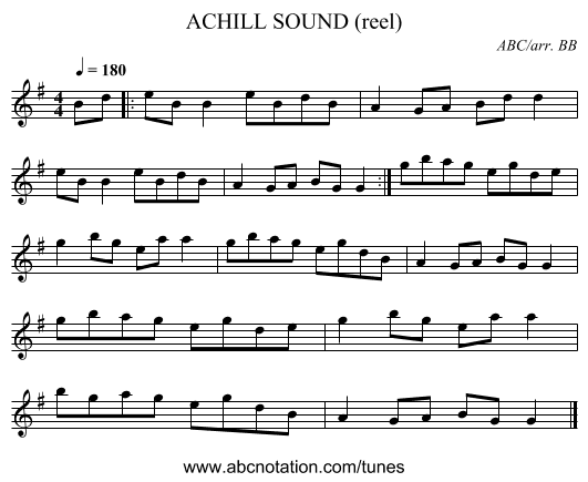 ACHILL SOUND (reel) - staff notation