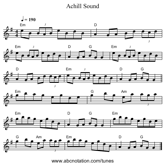 Achill Sound - staff notation