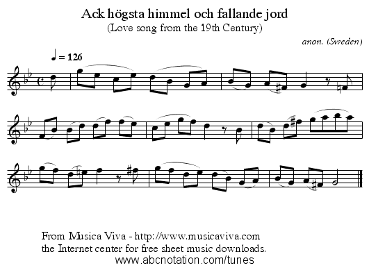 Ack h&ouml;gsta himmel och fallande jord - staff notation