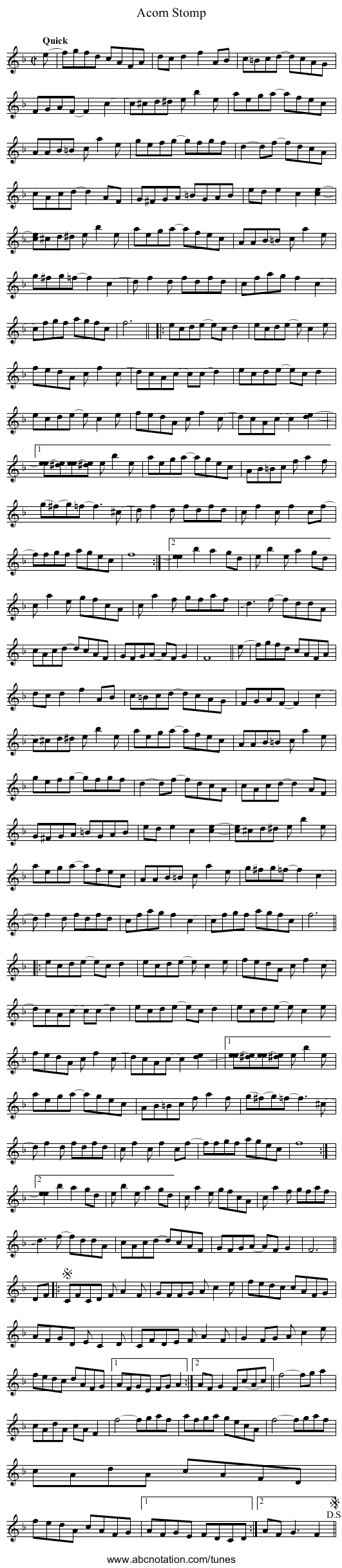 Acorn Stomp - staff notation