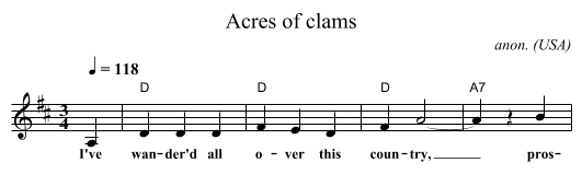 Acres of clams - staff notation