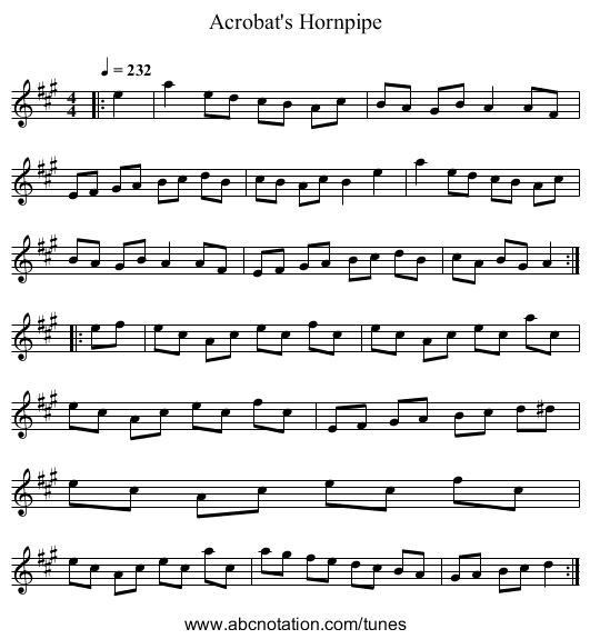 Acrobat's Hornpipe - staff notation
