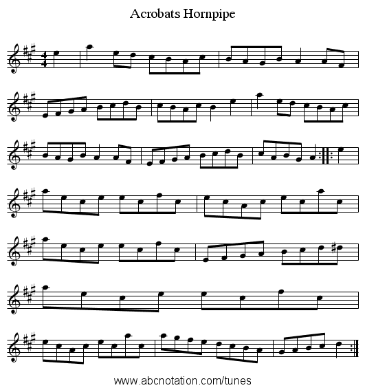Acrobats Hornpipe - staff notation