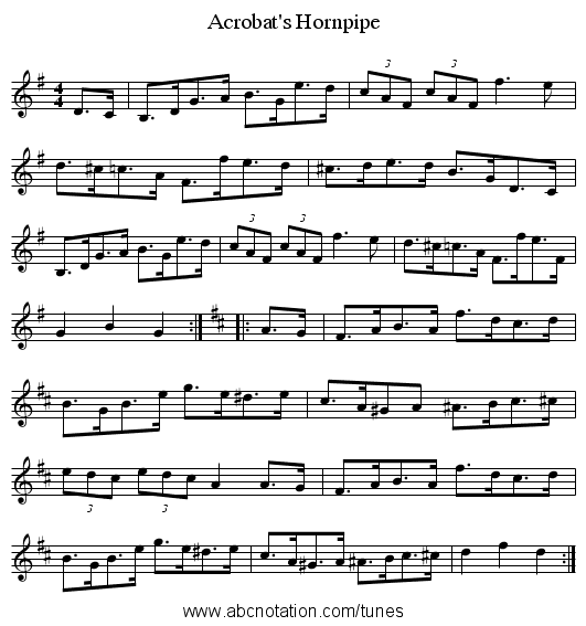 Acrobat's Hornpipe - staff notation