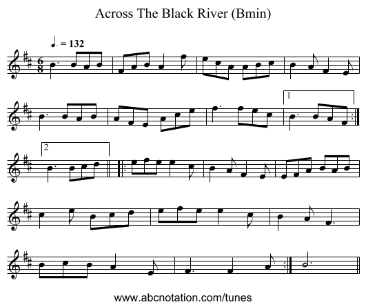 Across The Black River (Bmin) - staff notation