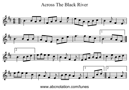 Across The Black River - staff notation