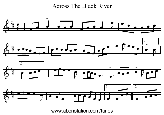 Across The Black River - staff notation