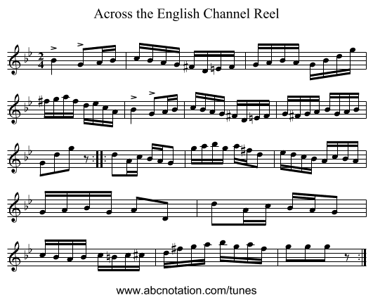 Across the English Channel Reel - staff notation