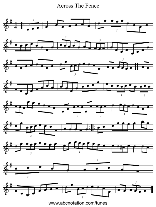 Across The Fence - staff notation