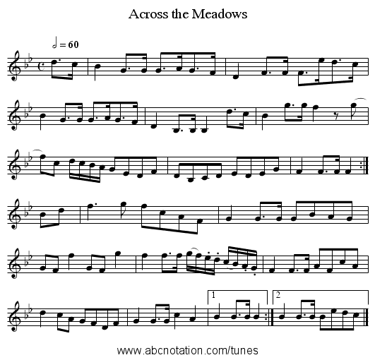 Across the Meadows - staff notation