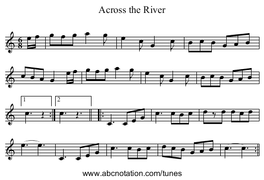 Across the River - staff notation