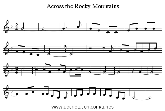 Across the Rocky Mountains - staff notation