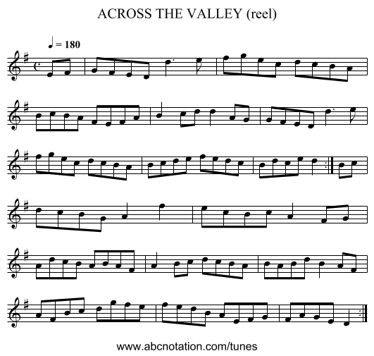 ACROSS THE VALLEY (reel) - staff notation