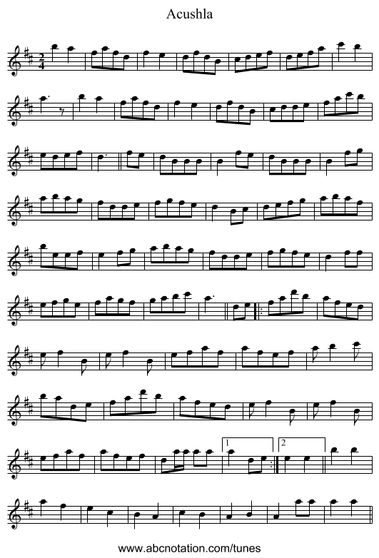 Acushla - staff notation