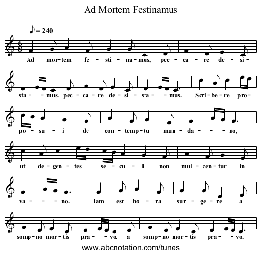 Ad Mortem Festinamus - staff notation