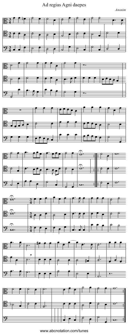 Ad regias Agni daepes - staff notation