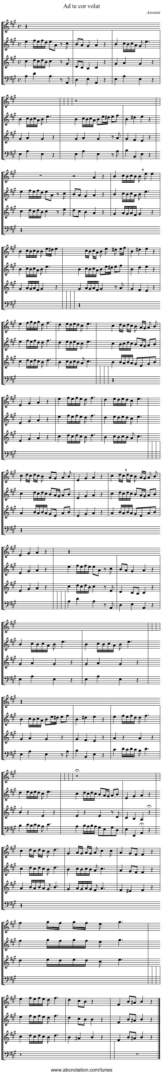 Ad te cor volat - staff notation