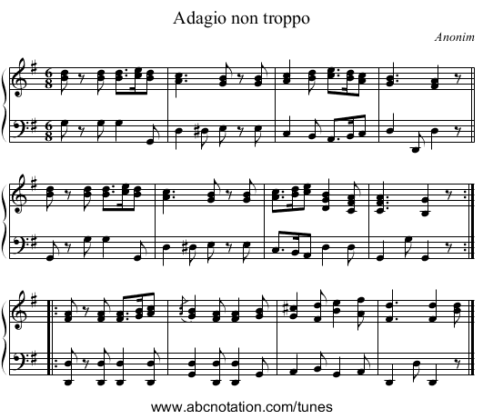 Adagio non troppo - staff notation