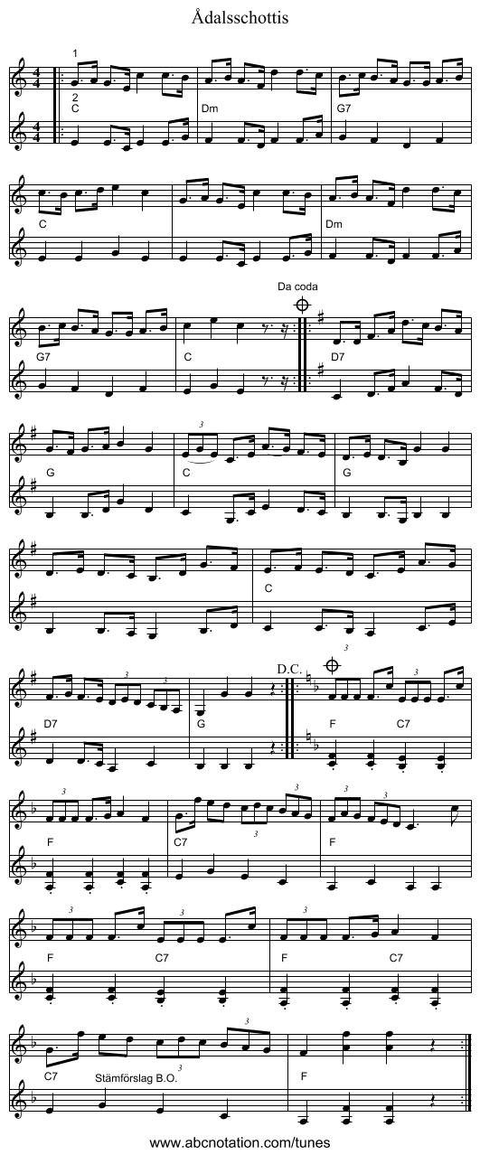 Ådalsschottis - staff notation