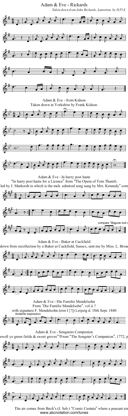 Adam & Eve - Rickards - staff notation