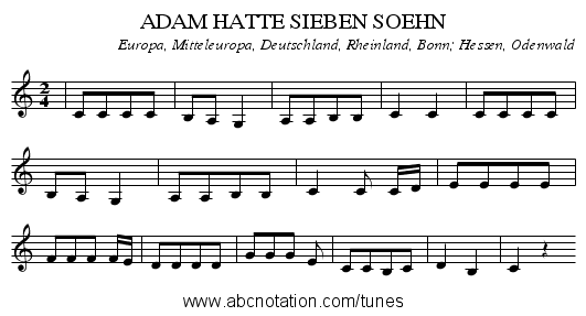 ADAM HATTE SIEBEN SOEHN - staff notation
