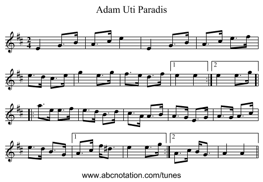 Adam Uti Paradis - staff notation