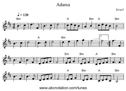 Adama - staff notation